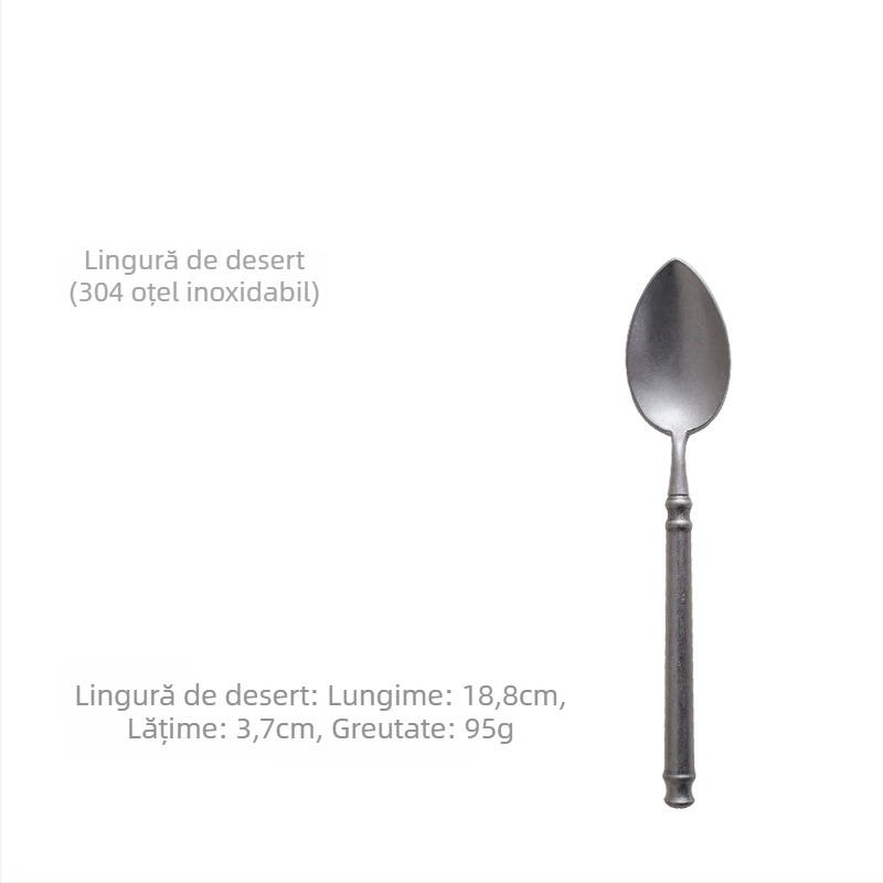 Set tacâmuri – oțel inoxidabil 304, lustruire oglindă, stil Nordic retro lux, include cuțit, furculiță și lingură, ambalaj într-o pungă transparentă