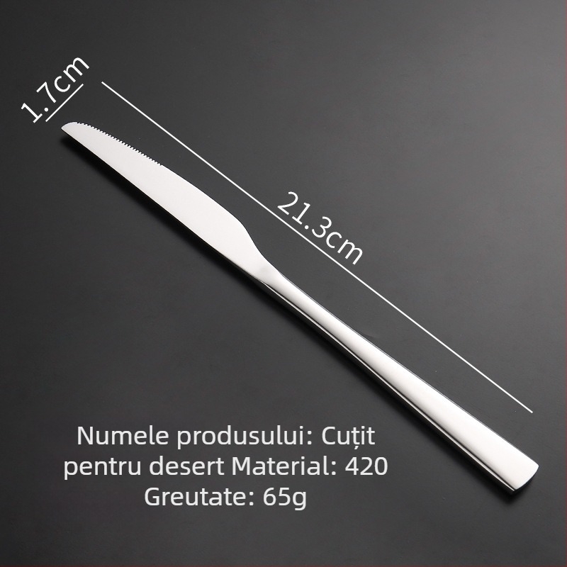 Set cuțit, furcă și lingură pentru steak din oțel inoxidabil 304, finisaj oglindit, stil modern