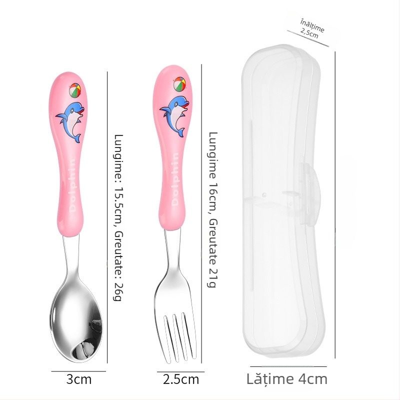 Set tacâmuri pentru copii (cuțit, furculiță, lingură) din oțel inoxidabil 304, suprafață lucioasă, model desen animat