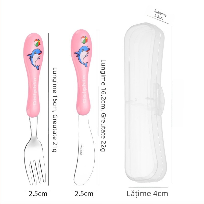 Set tacâmuri pentru copii (cuțit, furculiță, lingură) din oțel inoxidabil 304, suprafață lucioasă, model desen animat