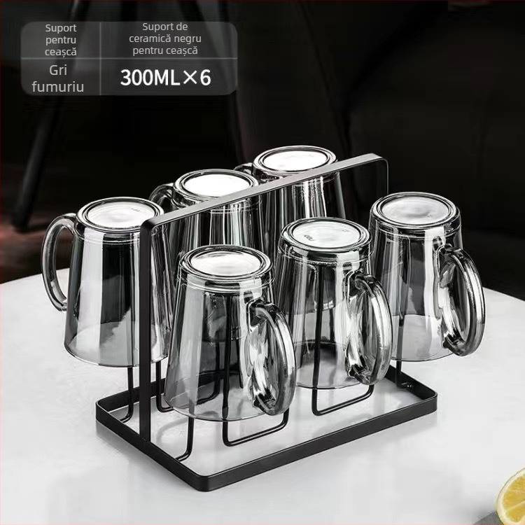 Set din sticlă pentru apă cu cești, stil european, rezistent la căldură, pentru apă rece și cold brew, cutie cadou – Jingyue