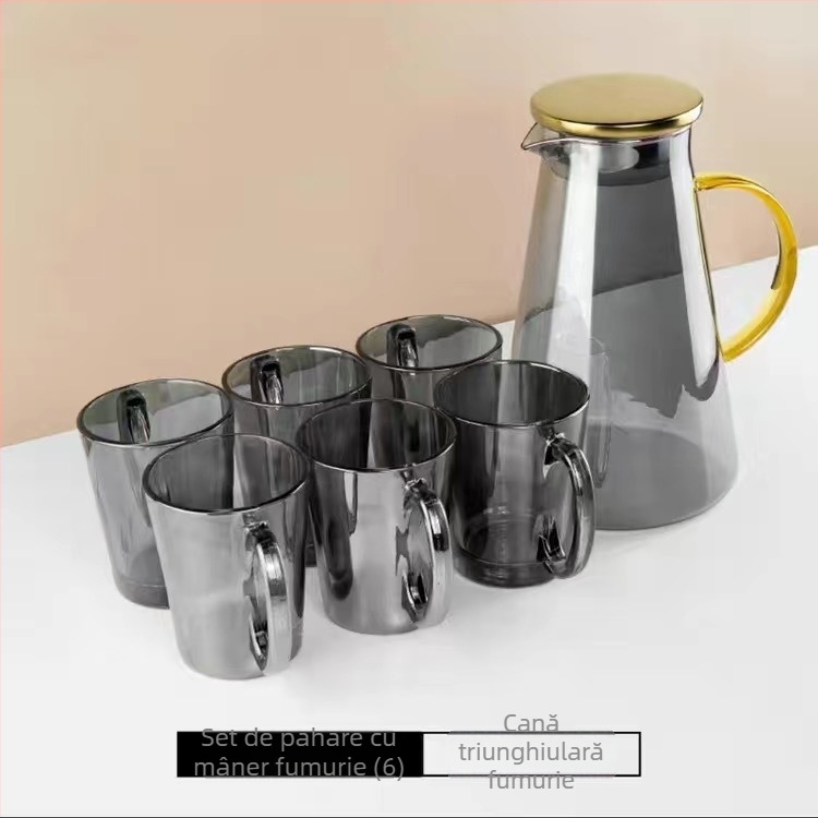 Set din sticlă pentru apă cu cești, stil european, rezistent la căldură, pentru apă rece și cold brew, cutie cadou – Jingyue