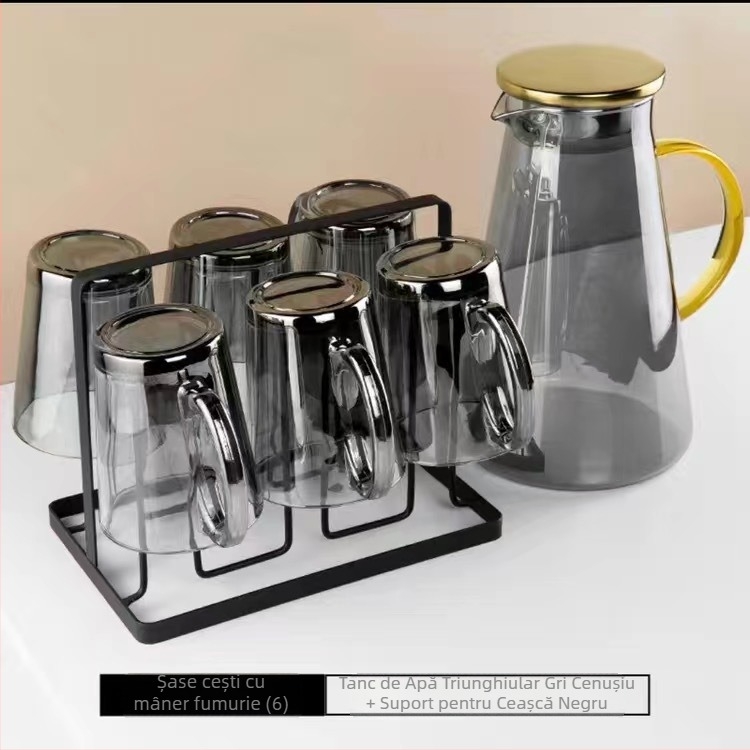 Set din sticlă pentru apă cu cești, stil european, rezistent la căldură, pentru apă rece și cold brew, cutie cadou – Jingyue