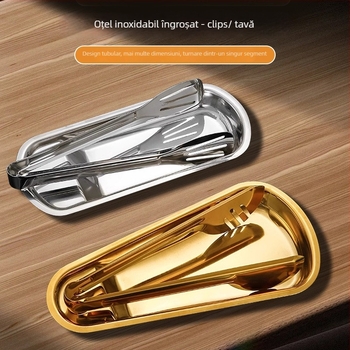 Tavă din oțel inoxidabil pentru tacâmuri, cu formă de ventilator și plăci pătrate pentru bufet