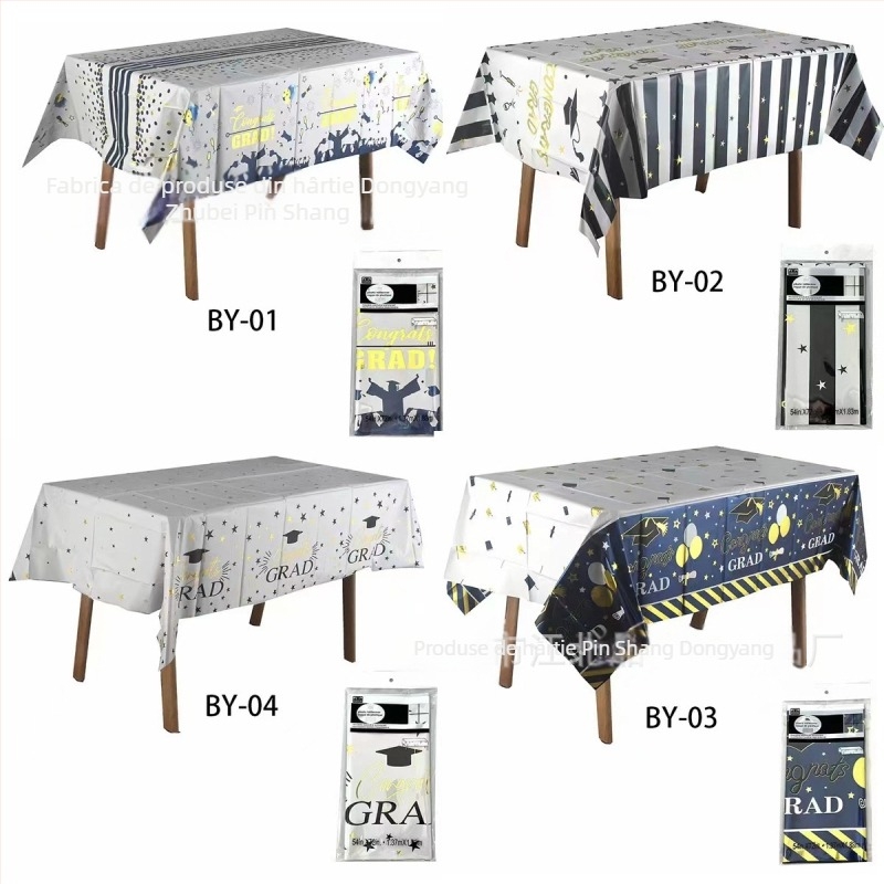 Față de masă de unică folosință din PE, dreptunghiulară, model uniform, personalizare disponibilă