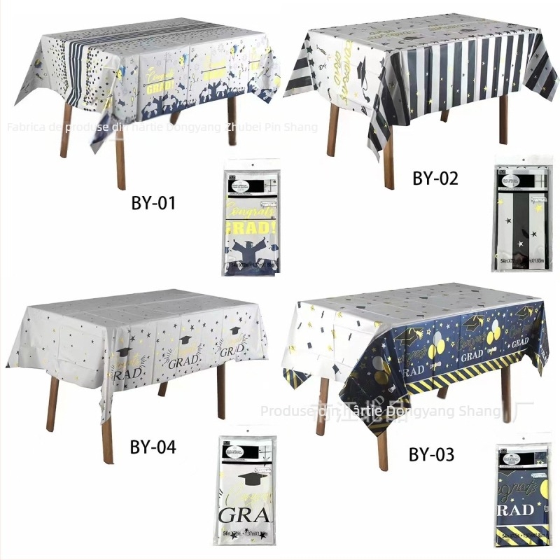 Față de masă de unică folosință din PE, dreptunghiulară, model uniform, personalizare disponibilă