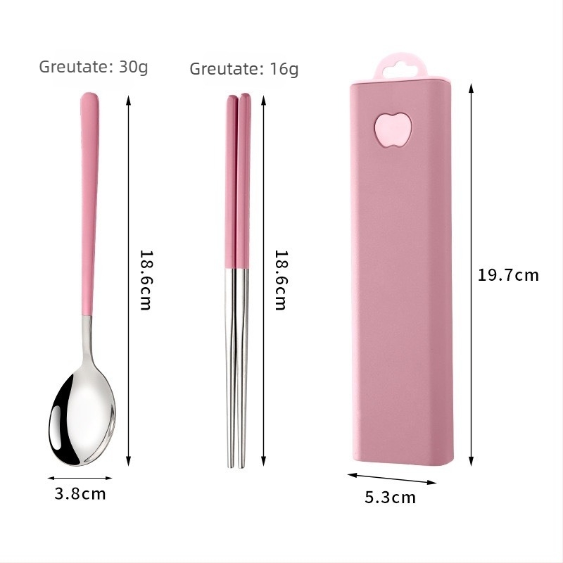 Set portabil din oțel inoxidabil 304, în stil coreean: lingură, furculiță și bețișoare de mâncare, set de trei piese pentru exterior