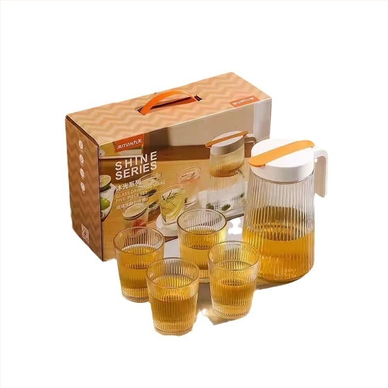 Set de cinci piese pentru apă din sticlă, Nine days, sticlă sodalime, stil modern minimalist, cadou de afaceri și promoțional