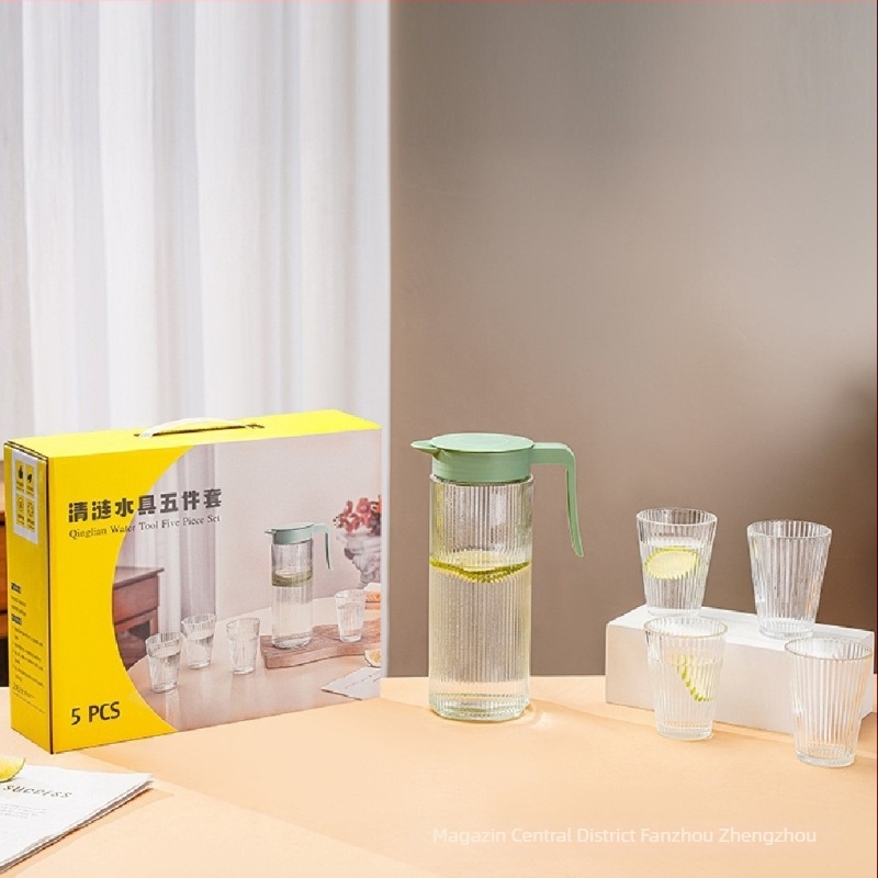 Set de cinci piese pentru apă din sticlă, Nine days, sticlă sodalime, stil modern minimalist, cadou de afaceri și promoțional