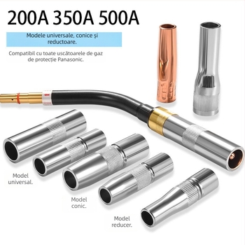 Shida duză protectoare din cupru pentru cioc de sudură, cu manșon de acoperire, 200A/350A/500A valori