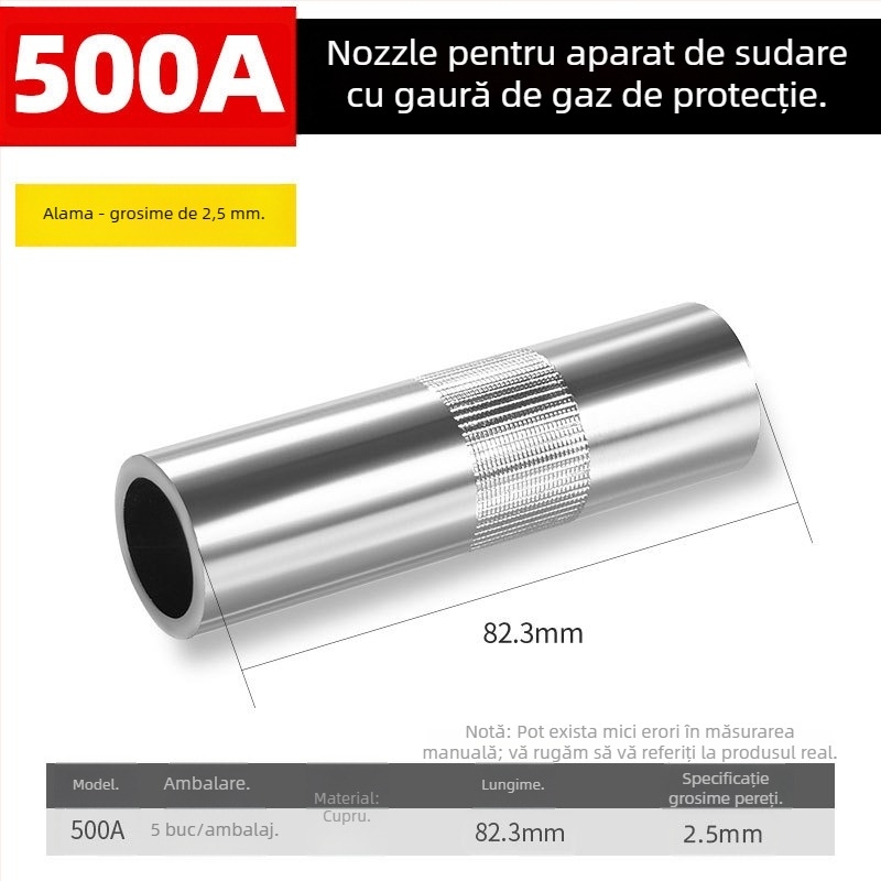 Shida duză protectoare din cupru pentru cioc de sudură, cu manșon de acoperire, 200A/350A/500A valori