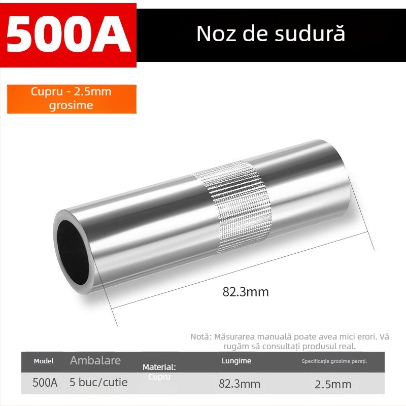 Shida duză protectoare din cupru pentru cioc de sudură, cu manșon de acoperire, 200A/350A/500A valori