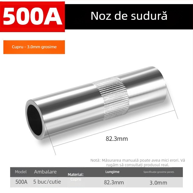 Shida duză protectoare din cupru pentru cioc de sudură, cu manșon de acoperire, 200A/350A/500A valori