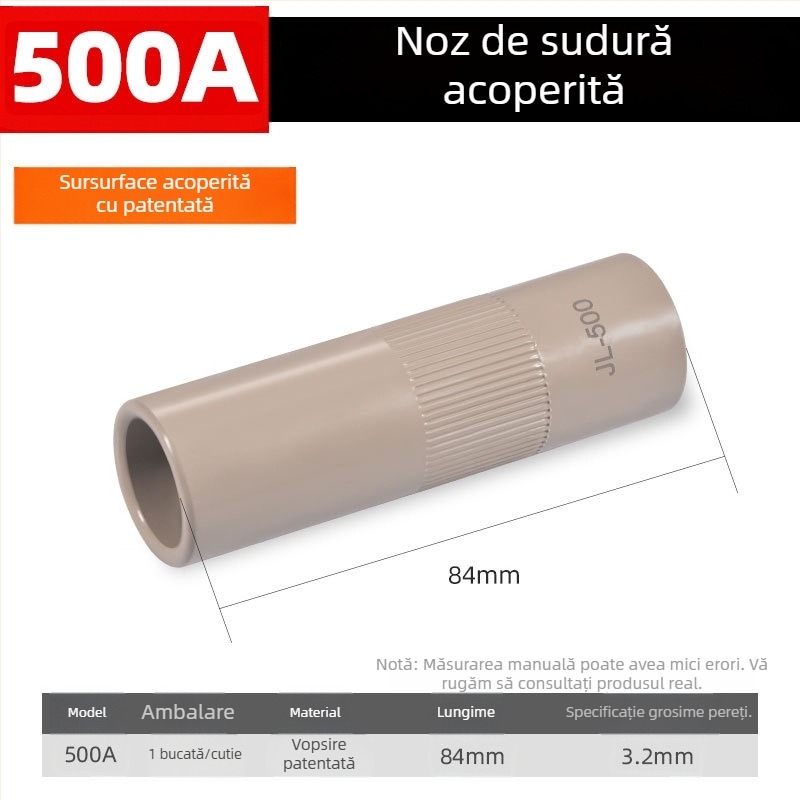 Shida duză protectoare din cupru pentru cioc de sudură, cu manșon de acoperire, 200A/350A/500A valori