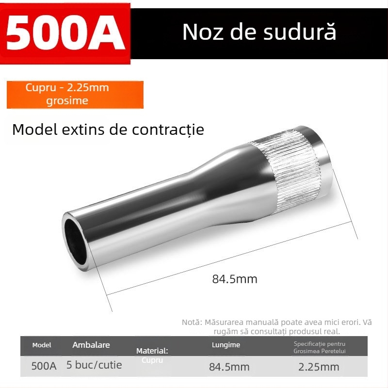Shida duză protectoare din cupru pentru cioc de sudură, cu manșon de acoperire, 200A/350A/500A valori