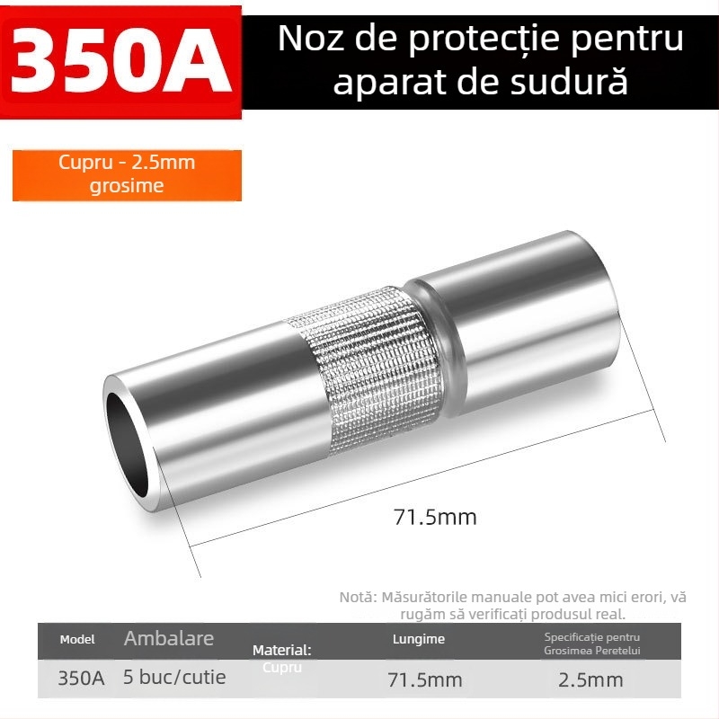 Shida duză protectoare din cupru pentru cioc de sudură, cu manșon de acoperire, 200A/350A/500A valori