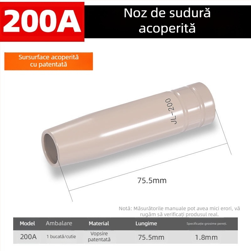 Shida duză protectoare din cupru pentru cioc de sudură, cu manșon de acoperire, 200A/350A/500A valori