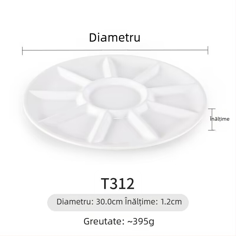 Farfurie melamină Yunnan Cross-Bridge Rice Noodle – rotundă, divizată în compartimente, stil Nordic; nu este potrivită pentru cuptorul cu microunde