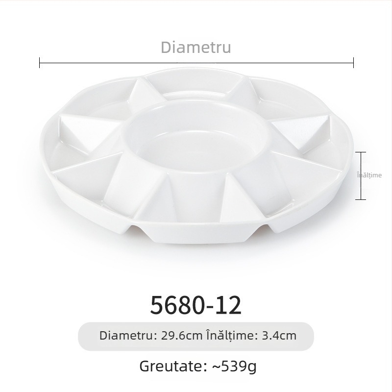 Farfurie melamină Yunnan Cross-Bridge Rice Noodle – rotundă, divizată în compartimente, stil Nordic; nu este potrivită pentru cuptorul cu microunde