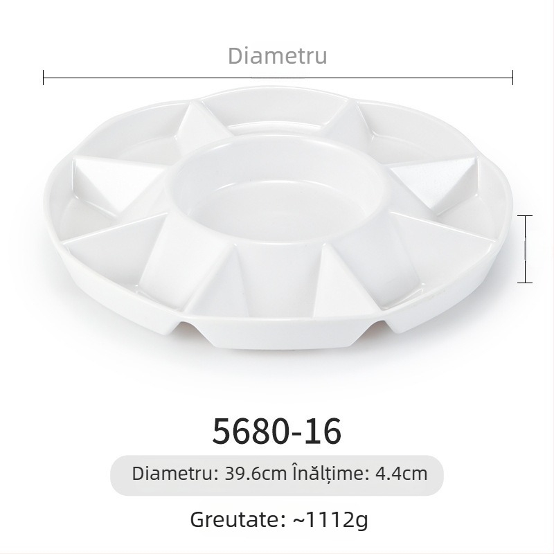 Farfurie melamină Yunnan Cross-Bridge Rice Noodle – rotundă, divizată în compartimente, stil Nordic; nu este potrivită pentru cuptorul cu microunde