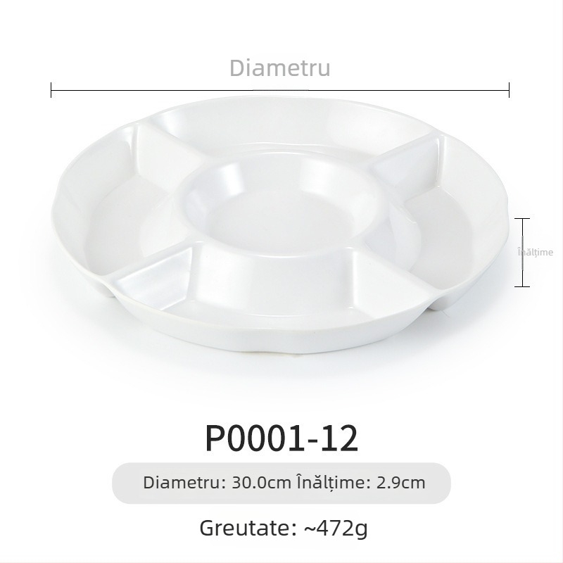 Farfurie melamină Yunnan Cross-Bridge Rice Noodle – rotundă, divizată în compartimente, stil Nordic; nu este potrivită pentru cuptorul cu microunde