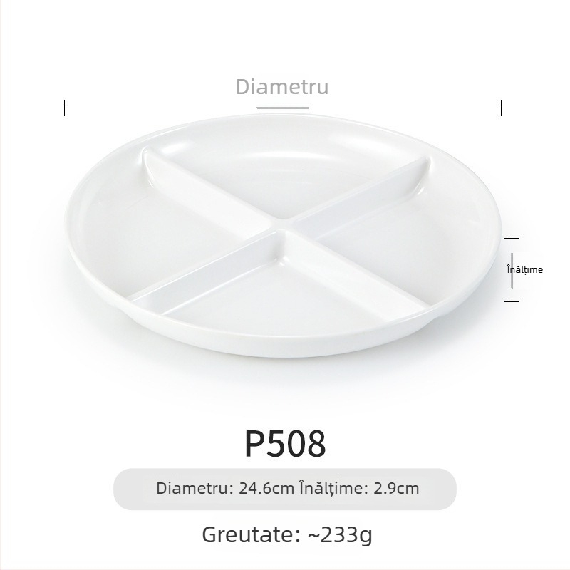 Farfurie melamină Yunnan Cross-Bridge Rice Noodle – rotundă, divizată în compartimente, stil Nordic; nu este potrivită pentru cuptorul cu microunde