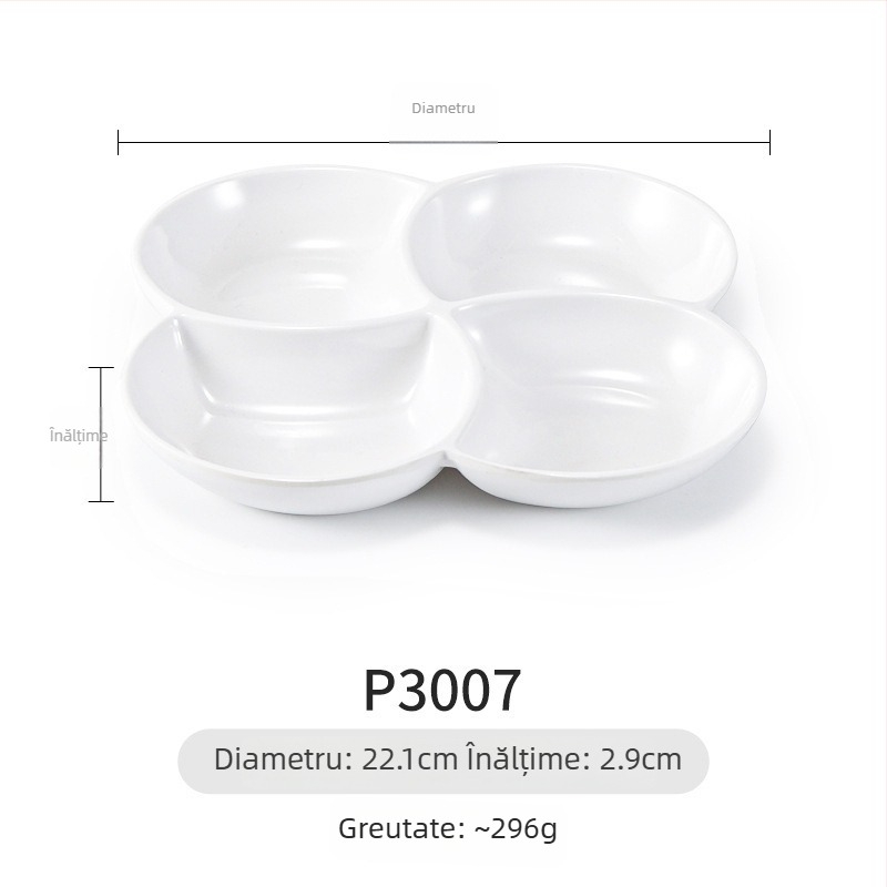 Farfurie melamină Yunnan Cross-Bridge Rice Noodle – rotundă, divizată în compartimente, stil Nordic; nu este potrivită pentru cuptorul cu microunde