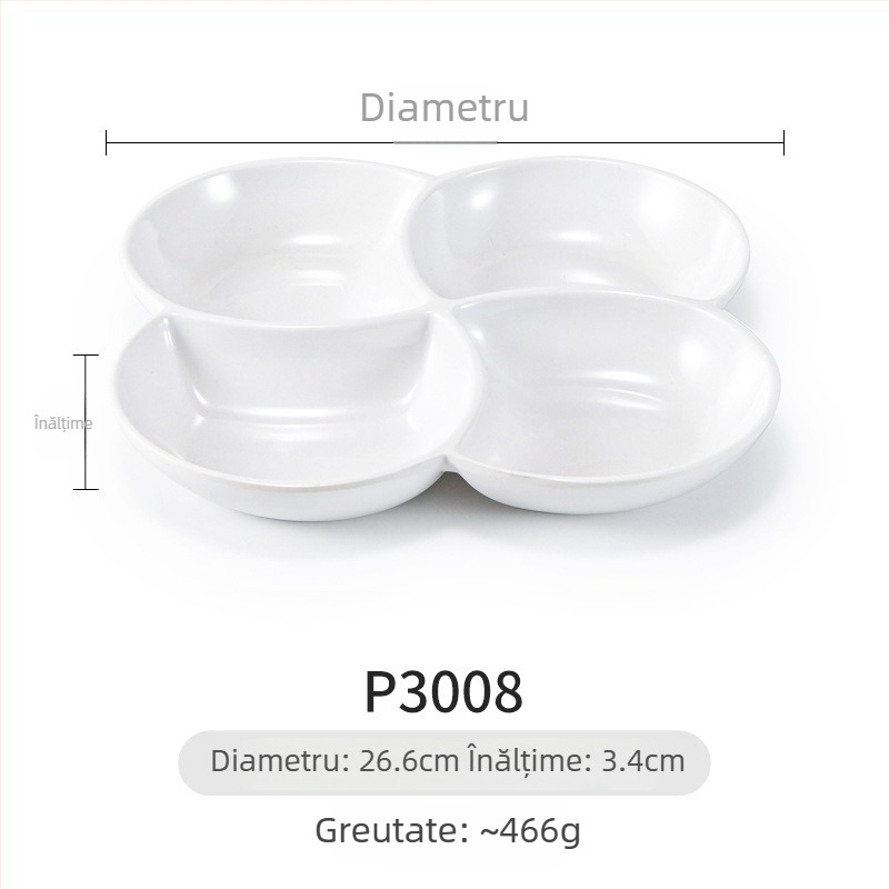 Farfurie melamină Yunnan Cross-Bridge Rice Noodle – rotundă, divizată în compartimente, stil Nordic; nu este potrivită pentru cuptorul cu microunde