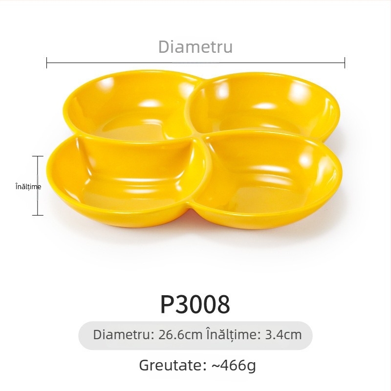 Farfurie melamină Yunnan Cross-Bridge Rice Noodle – rotundă, divizată în compartimente, stil Nordic; nu este potrivită pentru cuptorul cu microunde
