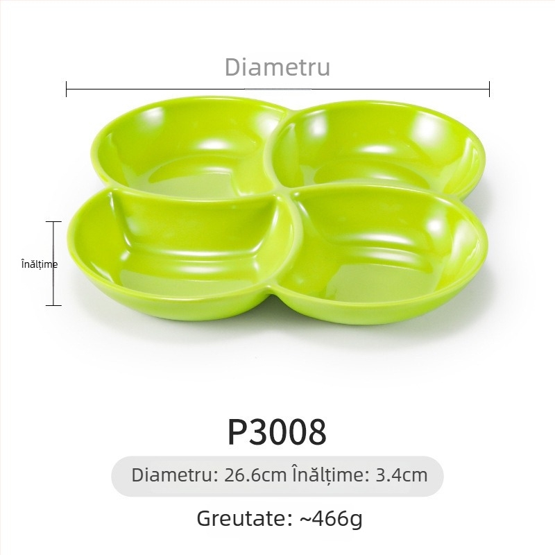 Farfurie melamină Yunnan Cross-Bridge Rice Noodle – rotundă, divizată în compartimente, stil Nordic; nu este potrivită pentru cuptorul cu microunde