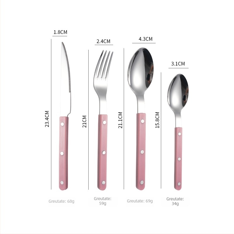 Set tacâmuri din oțel inoxidabil 304: cuțit, furculiță și lingură, mânere rivetate cu clip, stil modern și simplu, finisaj oglindă