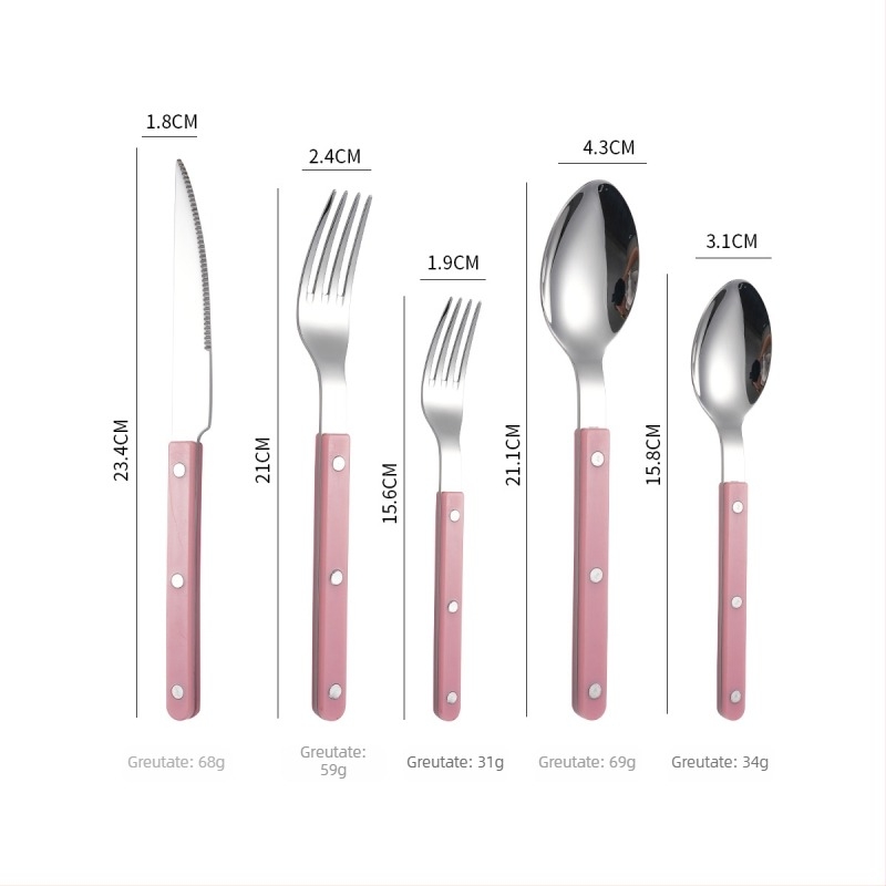 Set tacâmuri din oțel inoxidabil 304: cuțit, furculiță și lingură, mânere rivetate cu clip, stil modern și simplu, finisaj oglindă