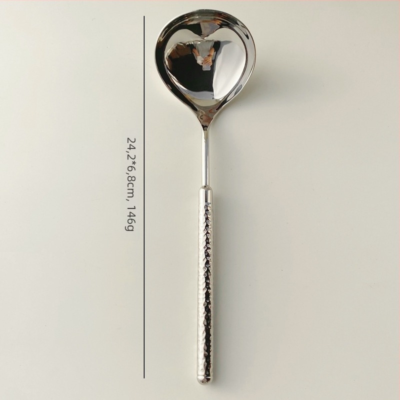 Set tacâmuri din oțel inoxidabil 304: cuțit, furculiță și lingură cu mâner în textură ciocănită în formă de diamant circular, finisaj oglindit, stil minimalist modern