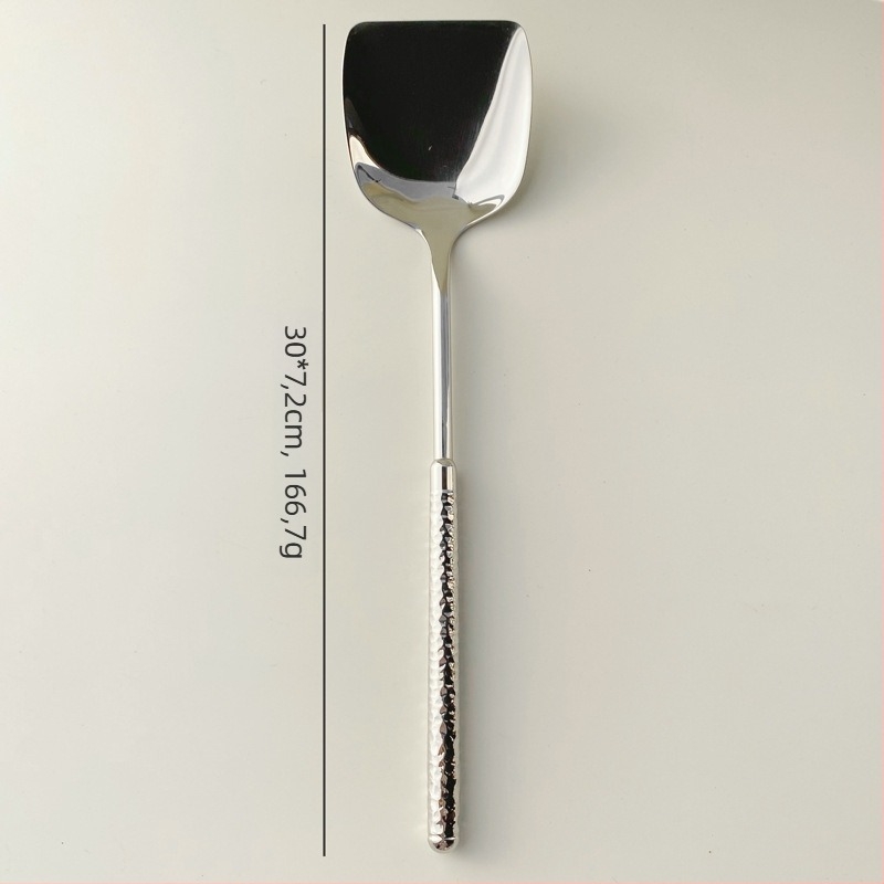 Set tacâmuri din oțel inoxidabil 304: cuțit, furculiță și lingură cu mâner în textură ciocănită în formă de diamant circular, finisaj oglindit, stil minimalist modern