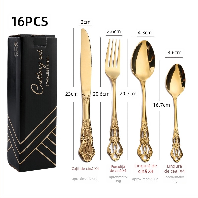 Set de tacâmuri din oțel inoxidabil 410, 24 de piese: cuțite, furci și linguri, lustruire oglindită, stil nordic