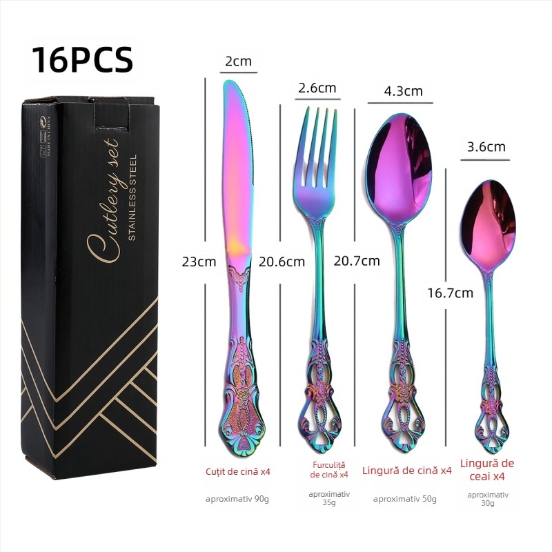 Set de tacâmuri din oțel inoxidabil 410, 24 de piese: cuțite, furci și linguri, lustruire oglindită, stil nordic