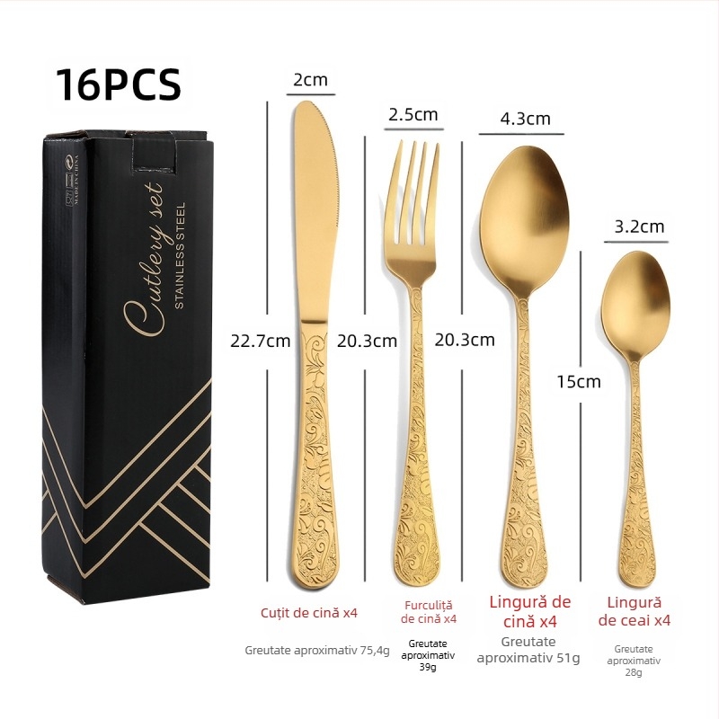 Set de tacâmuri din oțel inoxidabil 410, 24 de piese: cuțite, furci și linguri, lustruire oglindită, stil nordic