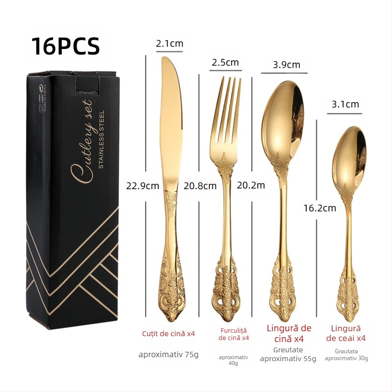 Set de tacâmuri din oțel inoxidabil 410, 24 de piese: cuțite, furci și linguri, lustruire oglindită, stil nordic