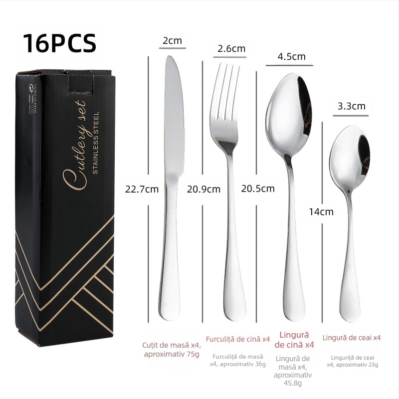 Set de tacâmuri din oțel inoxidabil 410, 24 de piese: cuțite, furci și linguri, lustruire oglindită, stil nordic