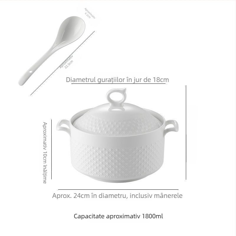 Vas de supă din porțelan cu capac, stil japonez, formă rotundă, mânere duble