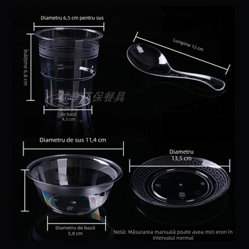 Set de veselă de unică folosință, patru piese: boluri, bețișoare, farfurii și căni; îngroșate și degradabile, pentru nunți și restaurante hot pot