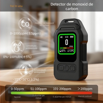 Detector portabil de gaze cu afișaj digital – Patru în unu: CO, CO2, temperatură și umiditate, alarmă, montare magnetică
