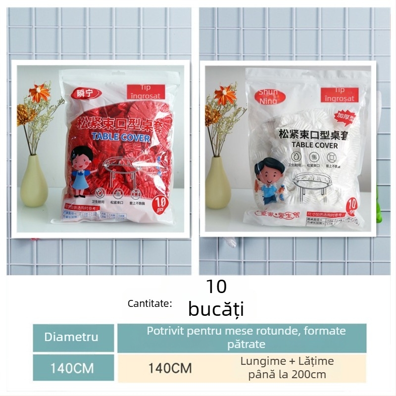 Covor de masă elastic, de unică folosință, transparent din PE, impermeabil și rezistent la uleiuri, material îngroșat, ambalaj cu 10 bucăți