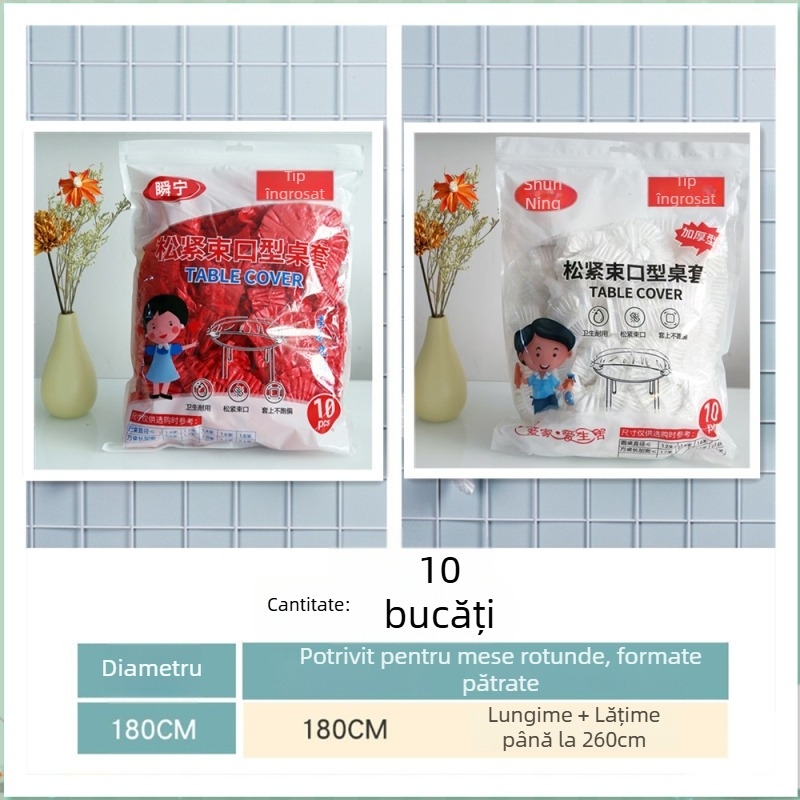 Covor de masă elastic, de unică folosință, transparent din PE, impermeabil și rezistent la uleiuri, material îngroșat, ambalaj cu 10 bucăți