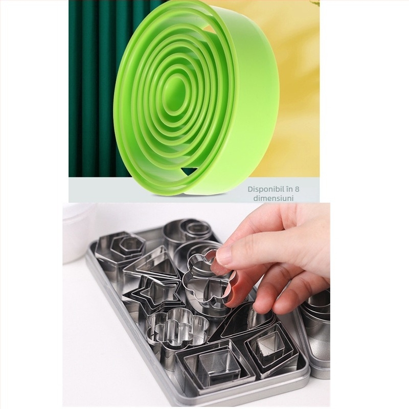 Set de 38 de forme circulare din plastic, margine dantelată, dublu scop pentru biscuiți și foi de aluat pentru gyoza, material: plastic + oțel inoxidabil, calitate alimentară