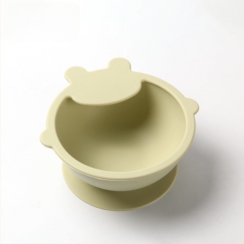 Bol din silicon pentru bebeluși, cu set de tacâmuri (furcă și lingură) — rotund, rezistent la microunde, pentru copii