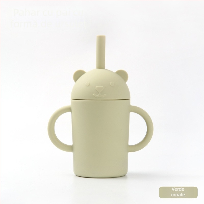 Bol din silicon pentru bebeluși, cu set de tacâmuri (furcă și lingură) — rotund, rezistent la microunde, pentru copii