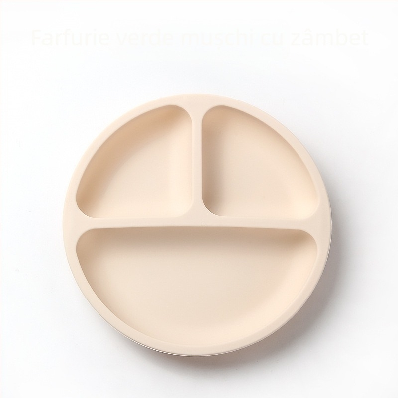 Bol din silicon pentru bebeluși, cu set de tacâmuri (furcă și lingură) — rotund, rezistent la microunde, pentru copii