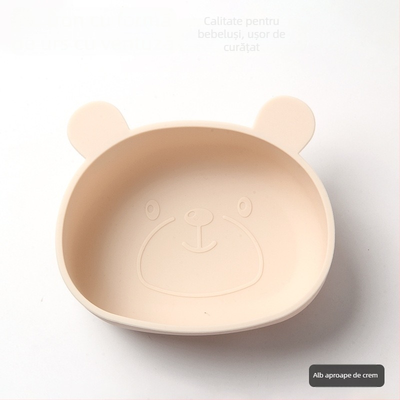 Bol din silicon pentru bebeluși, cu set de tacâmuri (furcă și lingură) — rotund, rezistent la microunde, pentru copii