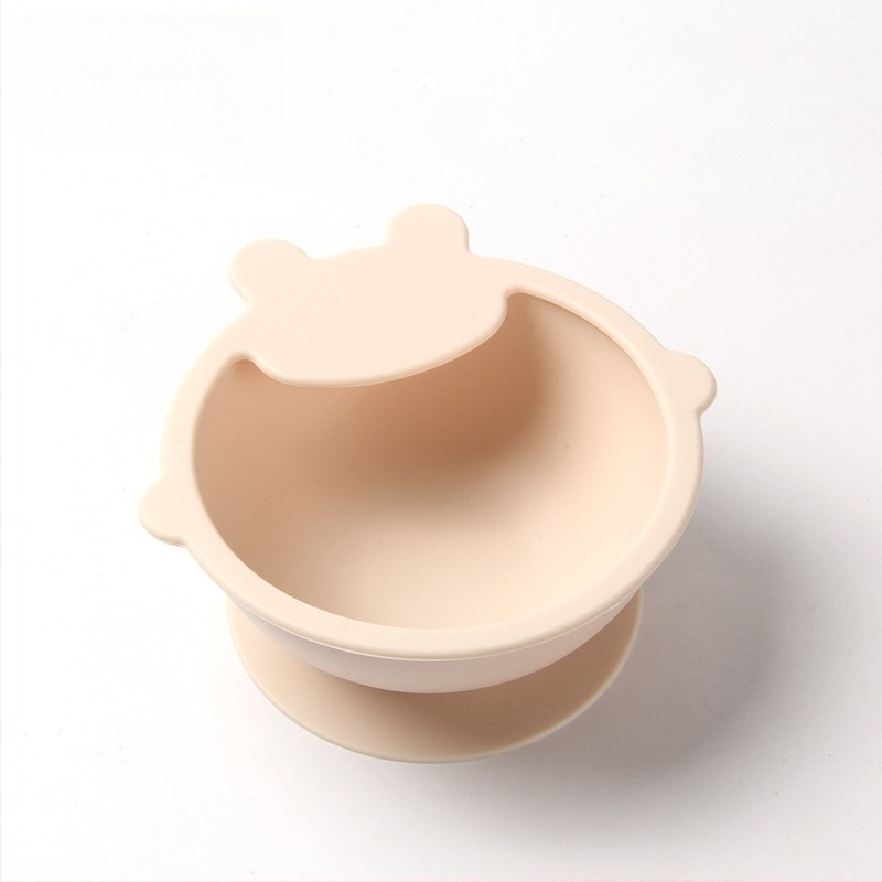 Bol din silicon pentru bebeluși, cu set de tacâmuri (furcă și lingură) — rotund, rezistent la microunde, pentru copii